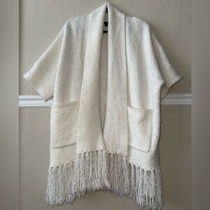 Banana Republic Wool Blend Fringe Chunky Sweater Cardigan Cream Small Oversized